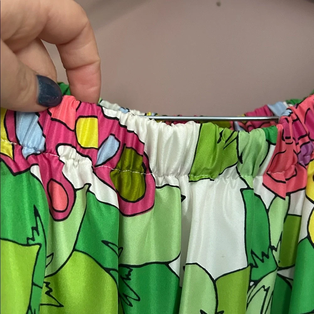 Trina Turk Off the Shoulder HighLow Floral Vibrant Multicolor Silk Dress Size S - Picture 12 of 14